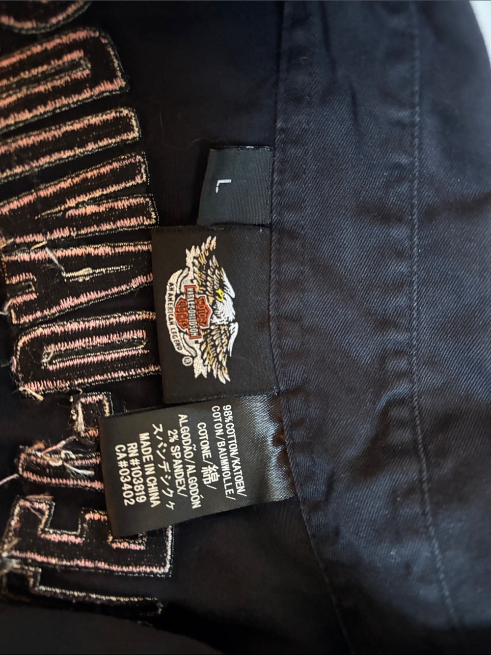 Harley-Davidson Black Jacket with Gold Zipper and Pink Embroidery - Picture 7 of 9